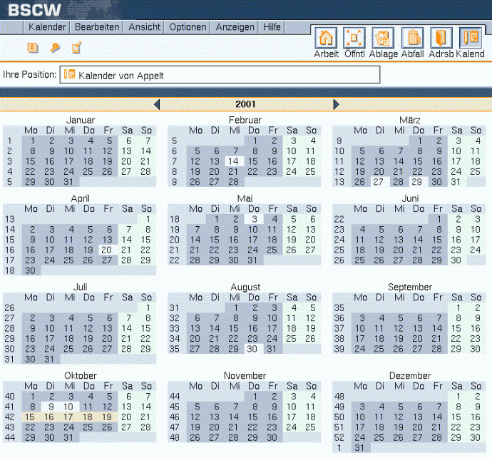Kalender - Jahresübersicht