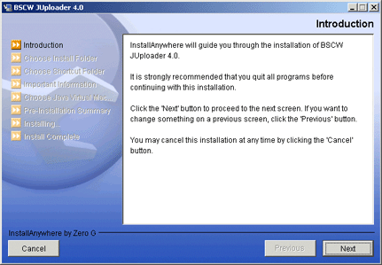 start screen of install wizard