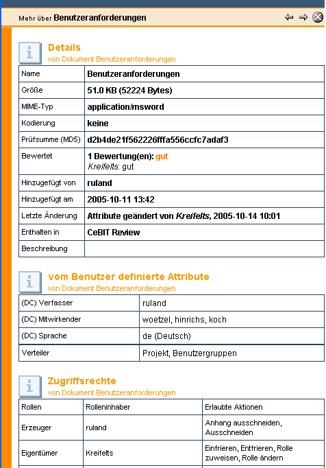 Attribute auf Info-Seite