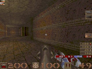 [A screenshot from Quake with a sprinkling of odd white spots]