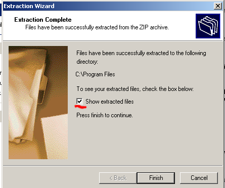 show extratced files