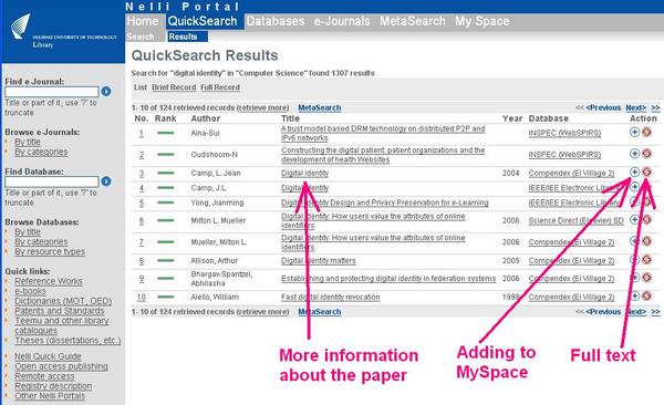 Quick search results